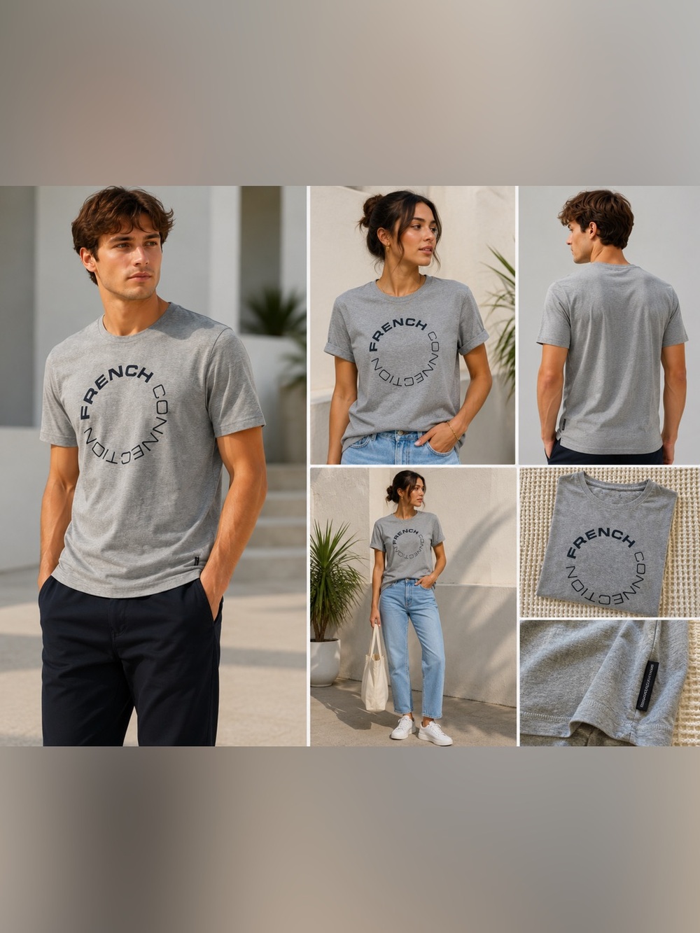 French Connection Gray Logo Graphic T-Shirt Size M
